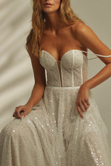 Long dress, off white, strapless Ref. DESTELLO