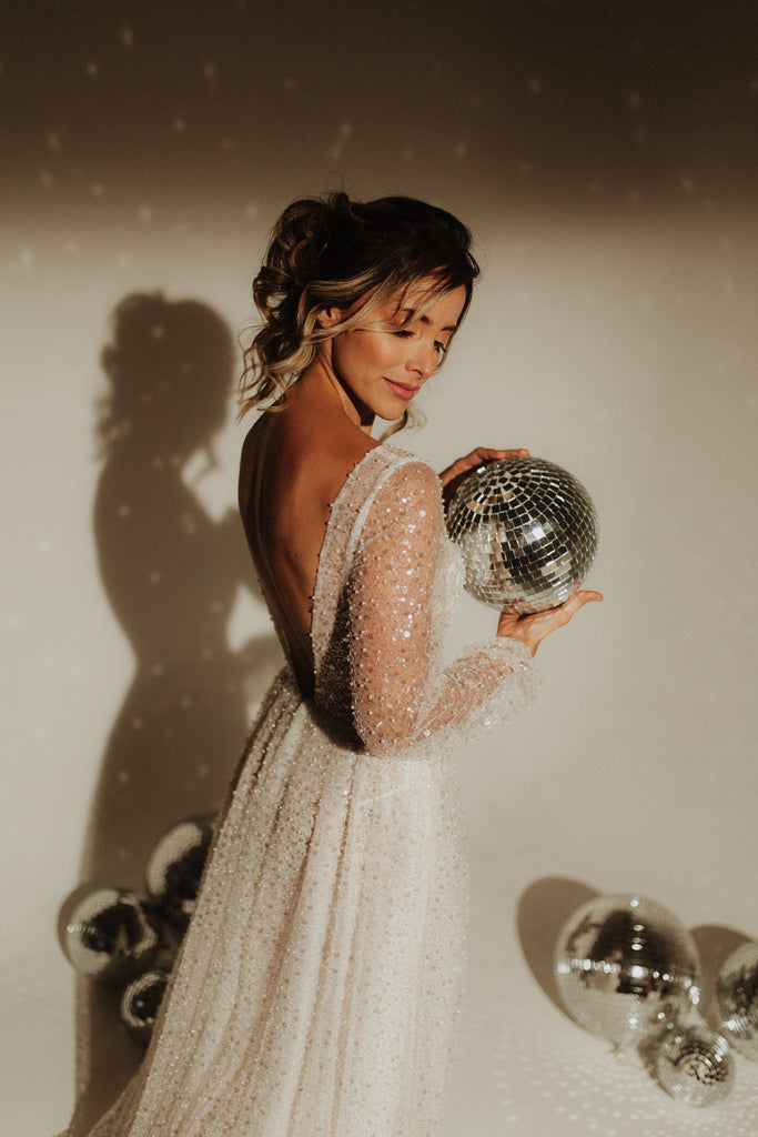 knee length dresses for ladies Luxury Long Sleeve Ivory Wedding Dress with Crystal Embroidered Details SW602 main image 1